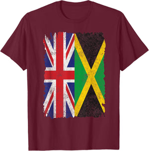 Half Britain And Jamaican British UK Jamaica Flag Men Women T-Shirt - T-Shirt | Maroon