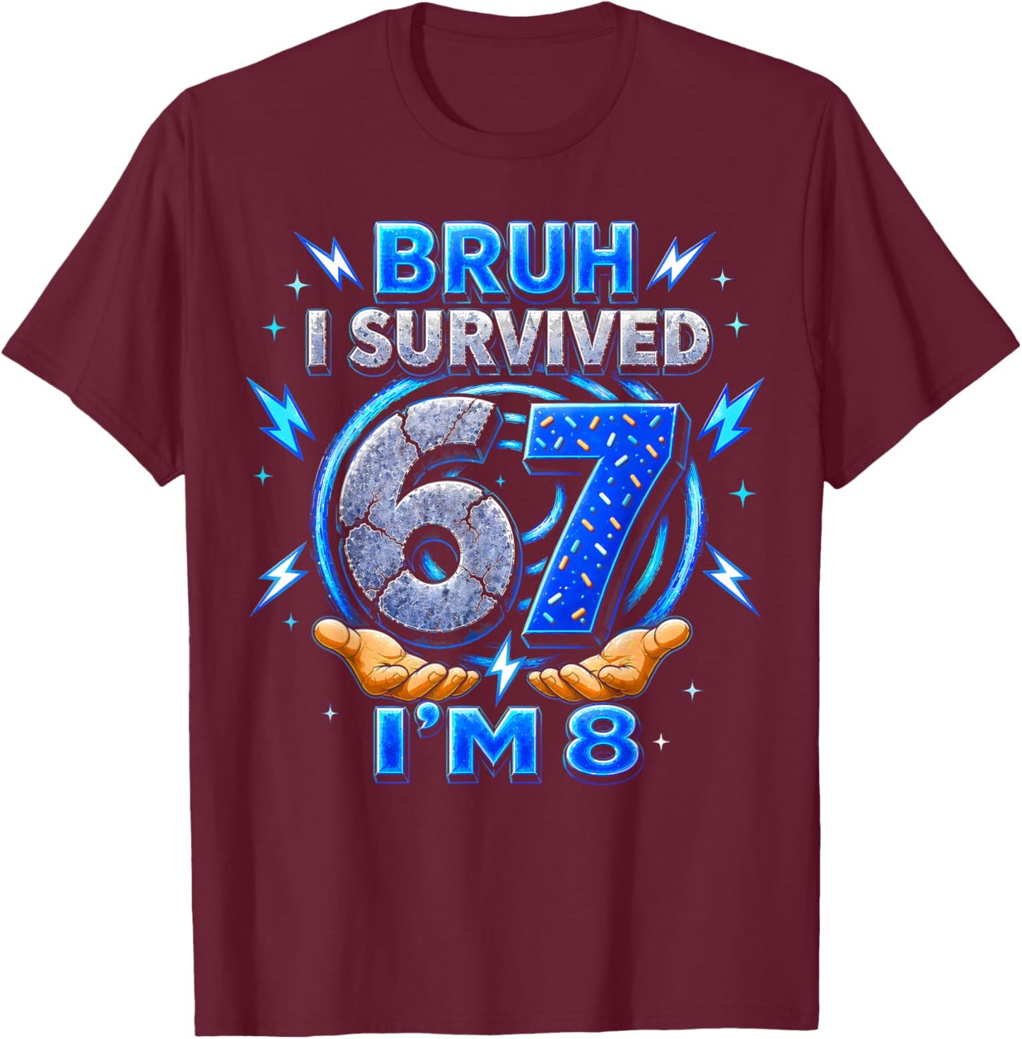 Bruh I Survived 6 7 Im 8 Birthday Gift Women Kids T-Shirt - T-Shirt | Maroon
