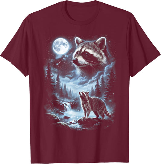 Raccoon Howling at Moon 90's Retro T-Shirt - T-Shirt | Maroon