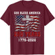 God Bless America 250 Years 1776-2026 Christian Cross Flag T-Shirt - T-Shirt | Maroon