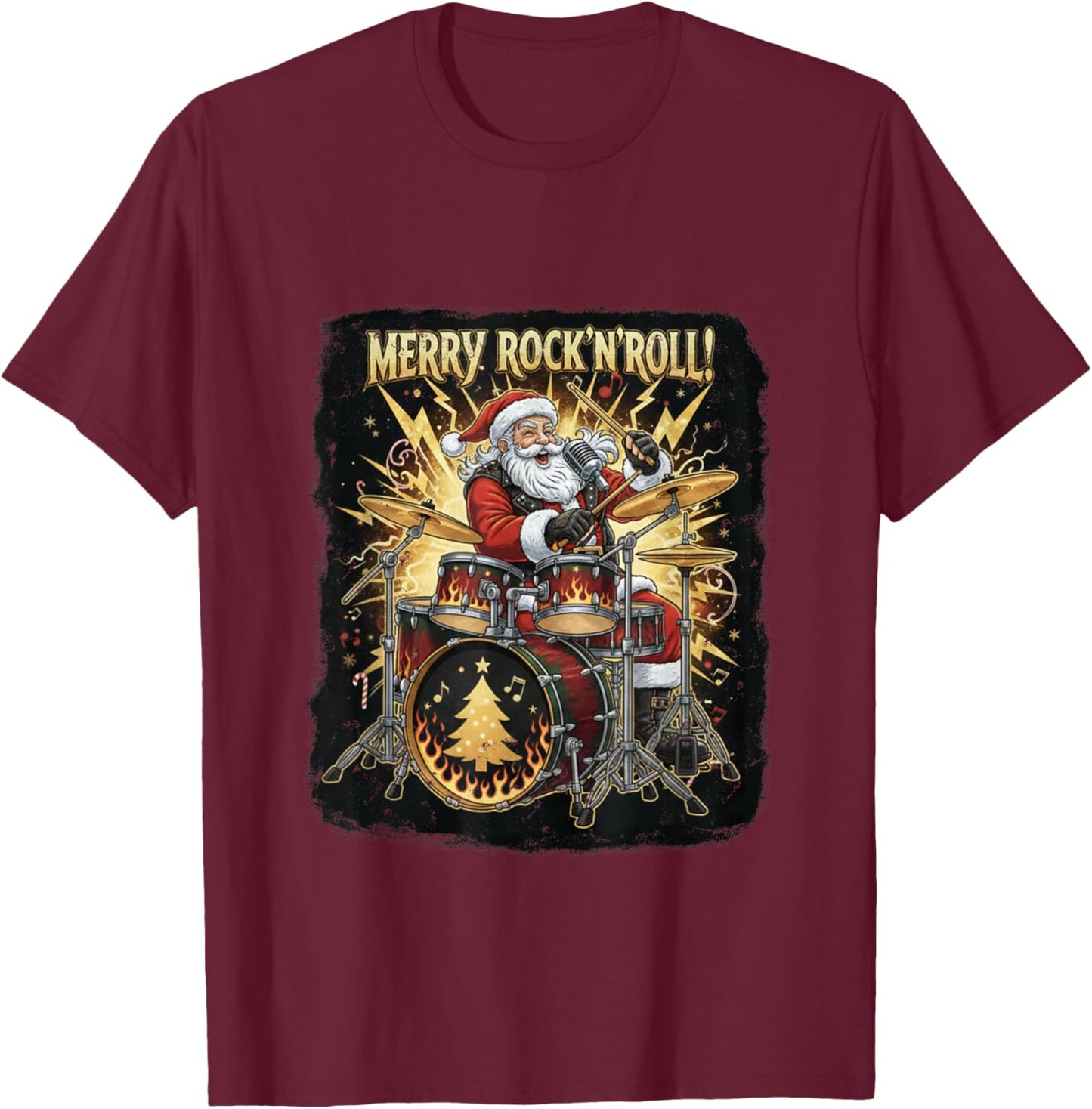 Christmas Rock – Santa Claus Drums Humour T-Shirt - T-Shirt | Maroon