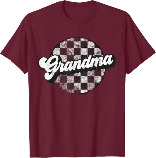 Funny Retro Checkered Grandma Race Vintage Matching Family T-Shirt - T-Shirt | Maroon