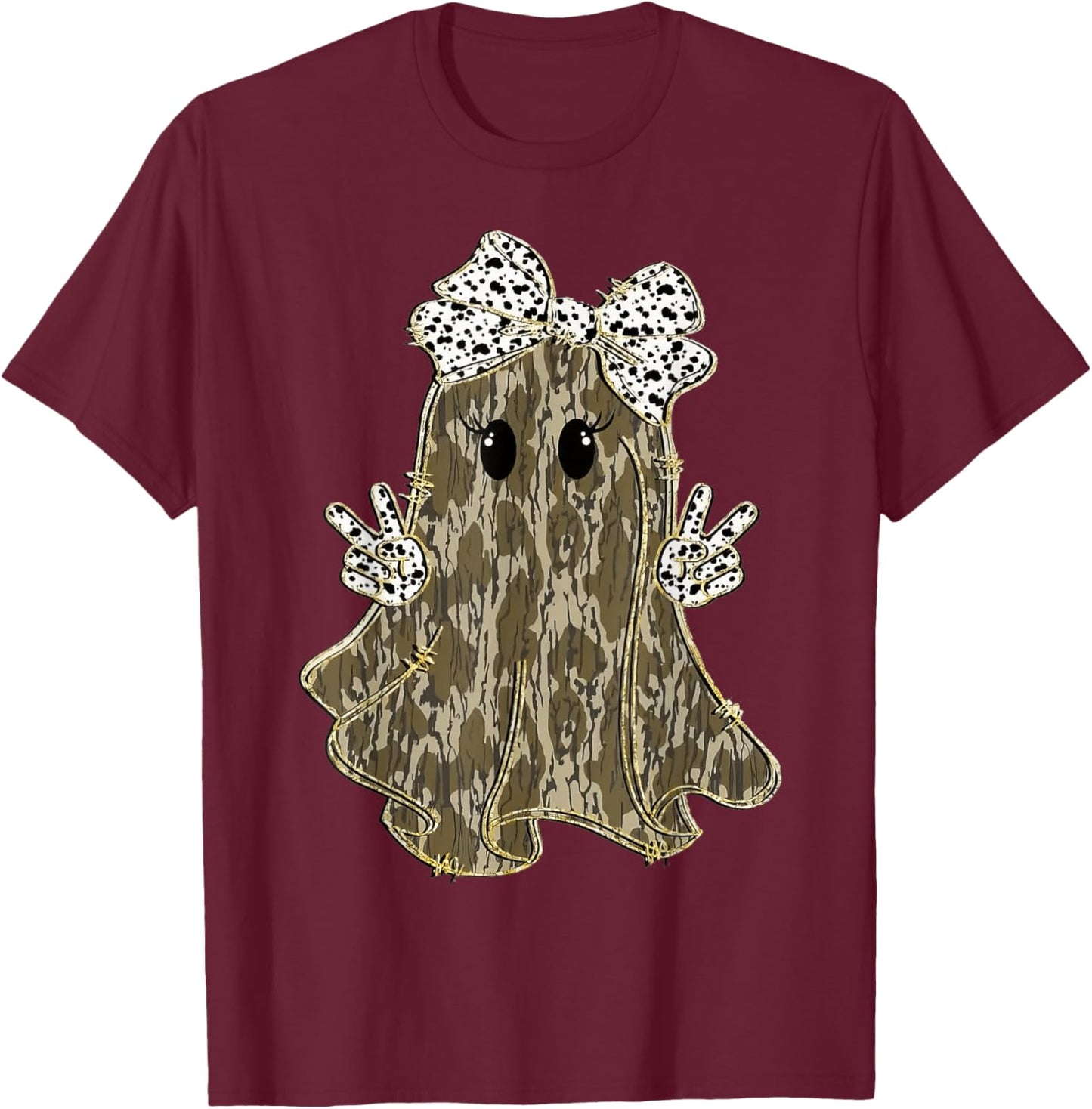 Funny Halloween Camouflage Camo Ghost Hello Hunting Season T-Shirt - T-Shirt | Maroon