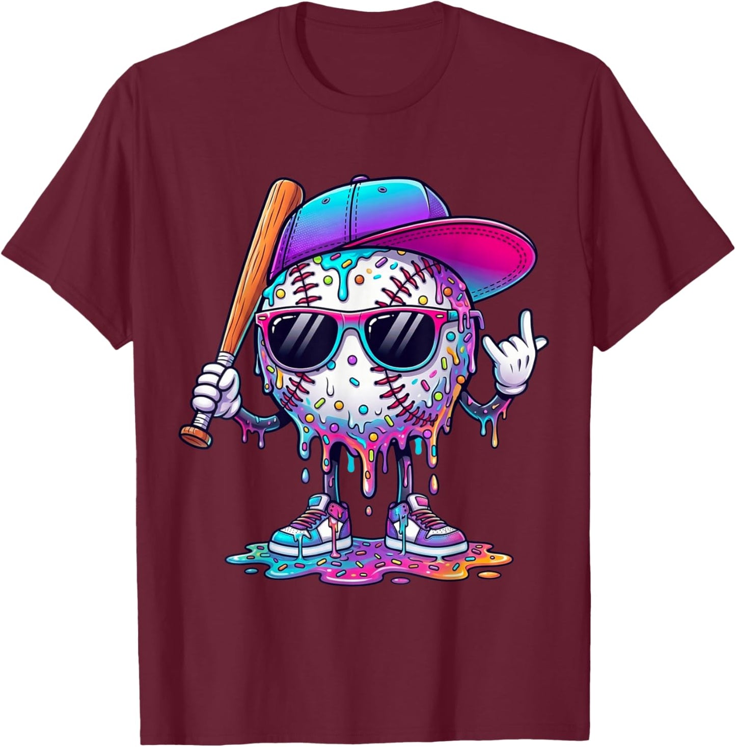 Baseball Drip for Boys Ice Cream Drip Baseball Sport Lover T-Shirt - T-Shirt | Maroon
