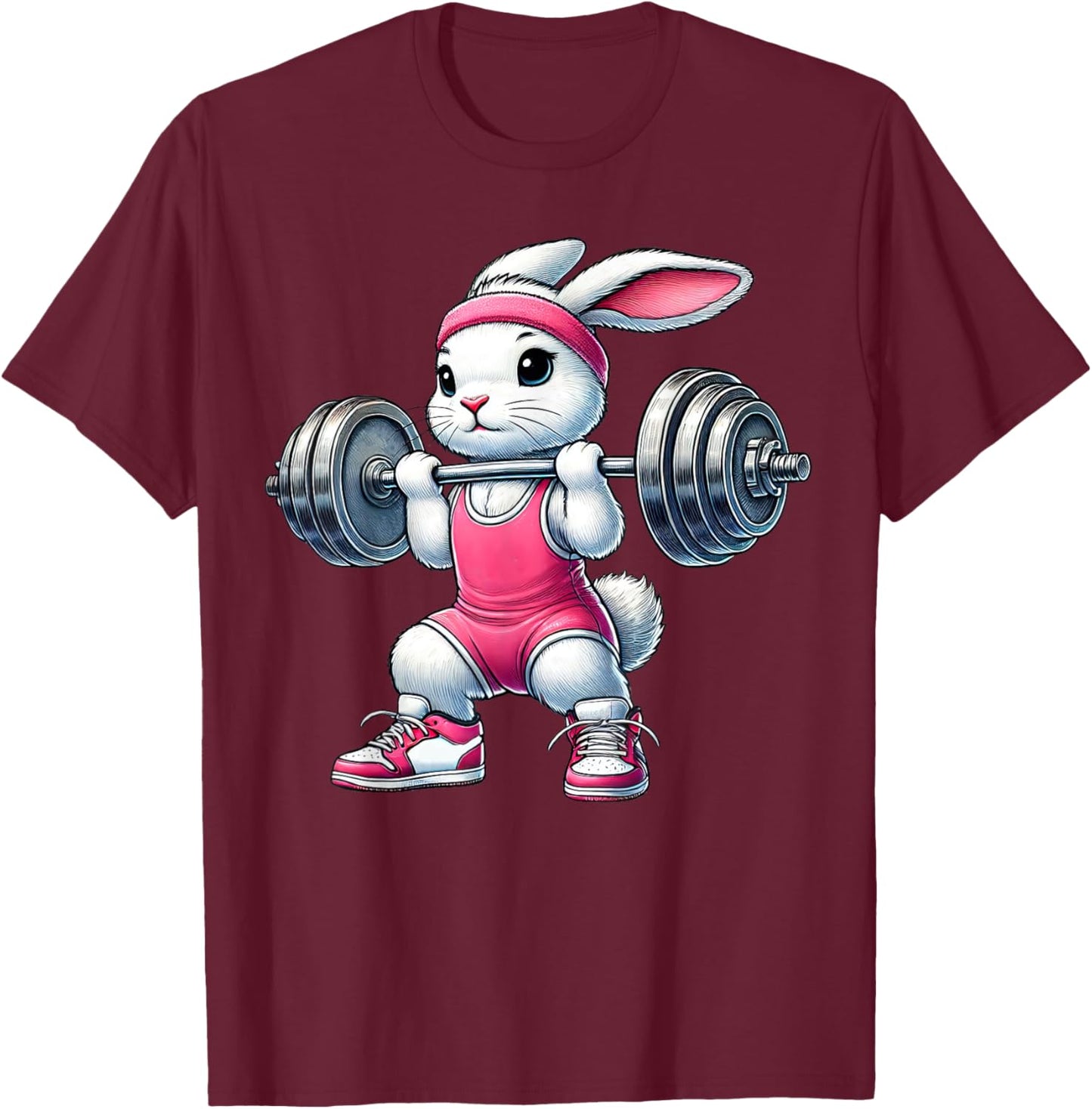 Easter Bunny Lifting Weight Gym Fitness Workout Training T-Shirt - T-Shirt | Maroon