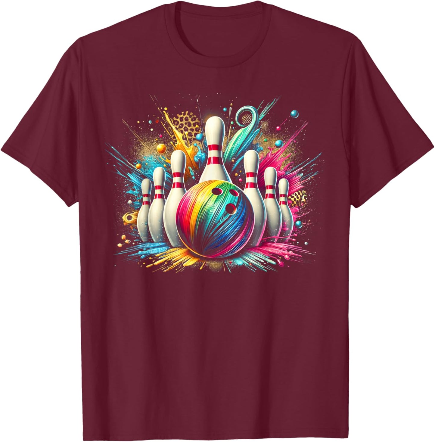 Colorful Bowling Game Day Bowling Flames Ball T-Shirt - T-Shirt | Maroon