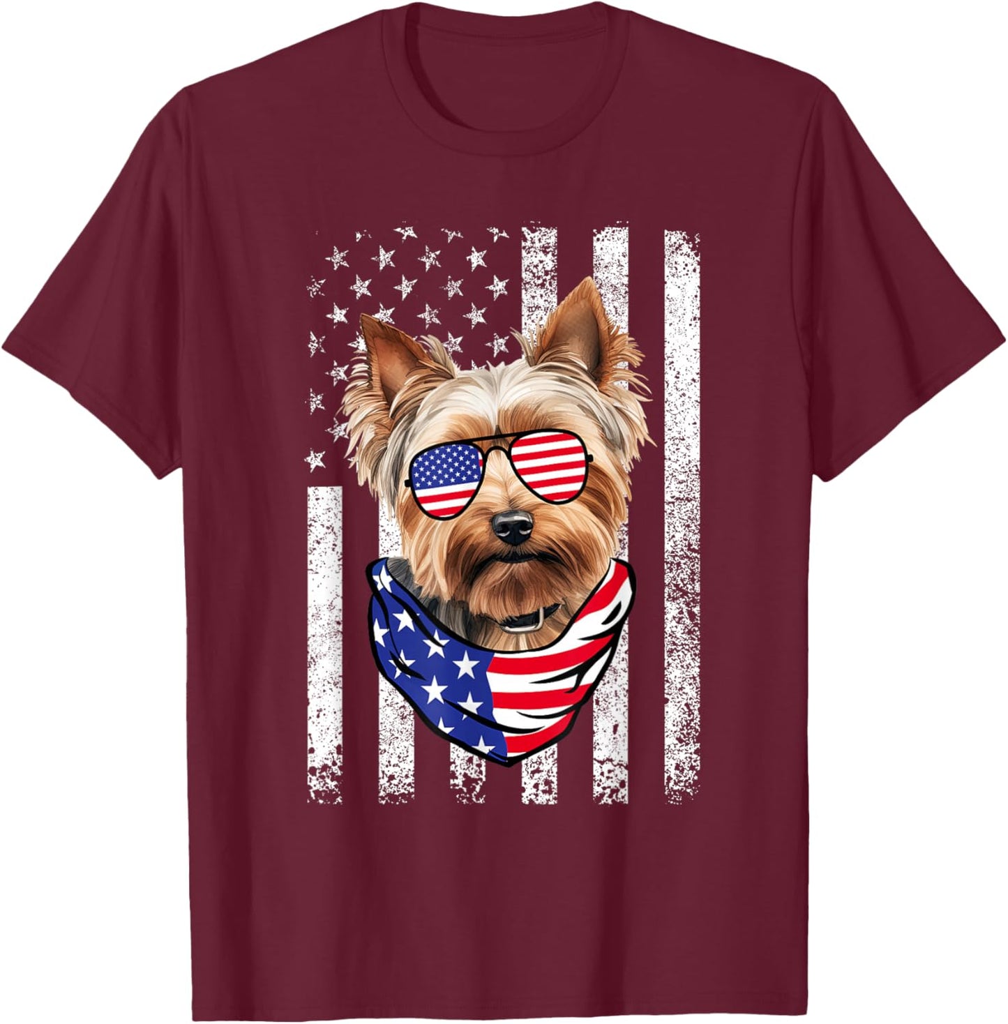 Yorkie American Flag USA Patriotic 4th of July T-Shirt - T-Shirt | Maroon