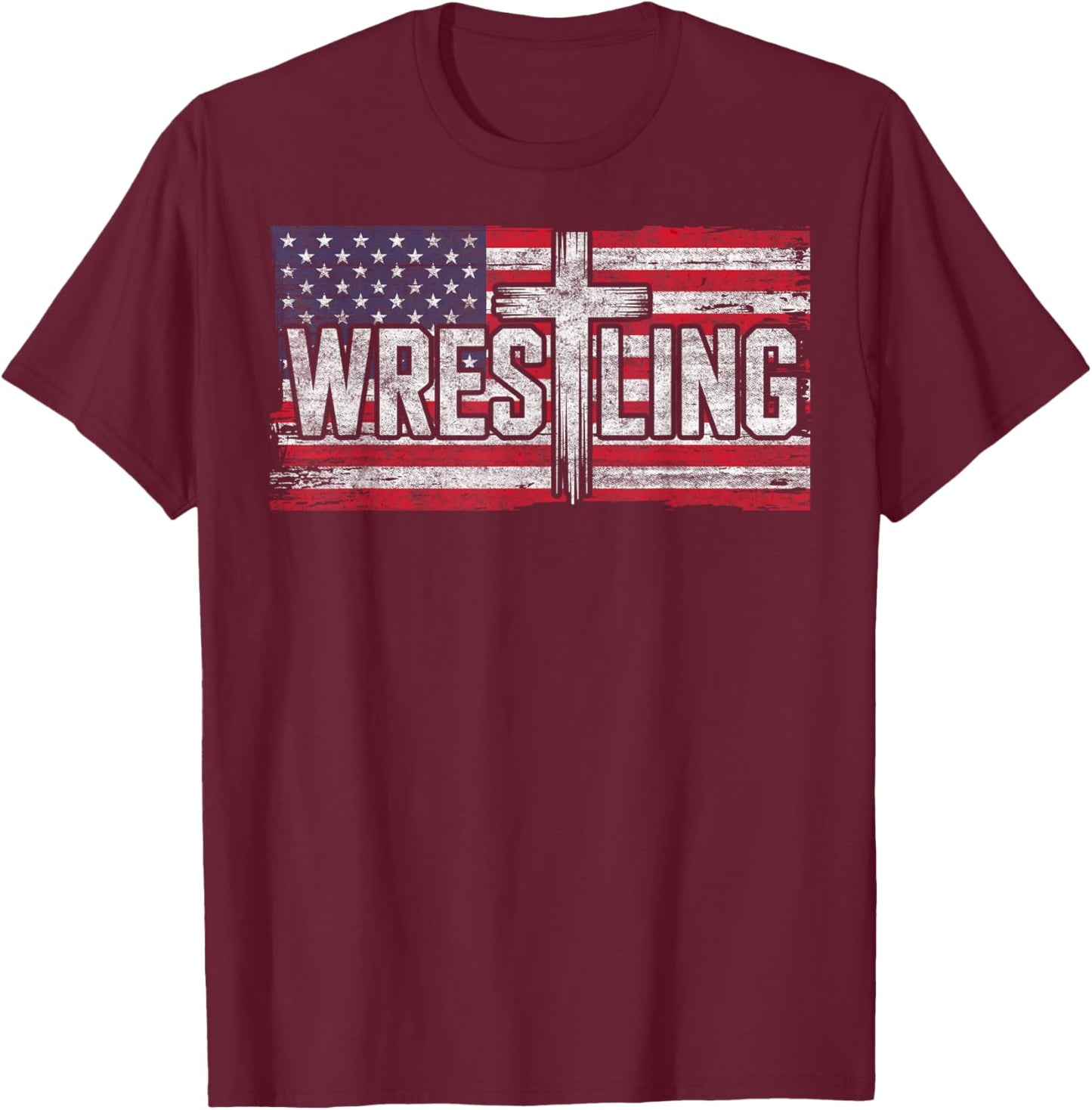 Vintage USA Flag Jesus Christ Christian Wrestling Wrestler T-Shirt - T-Shirt | Maroon