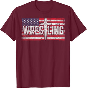 Vintage USA Flag Jesus Christ Christian Wrestling Wrestler T-Shirt - T-Shirt | Maroon