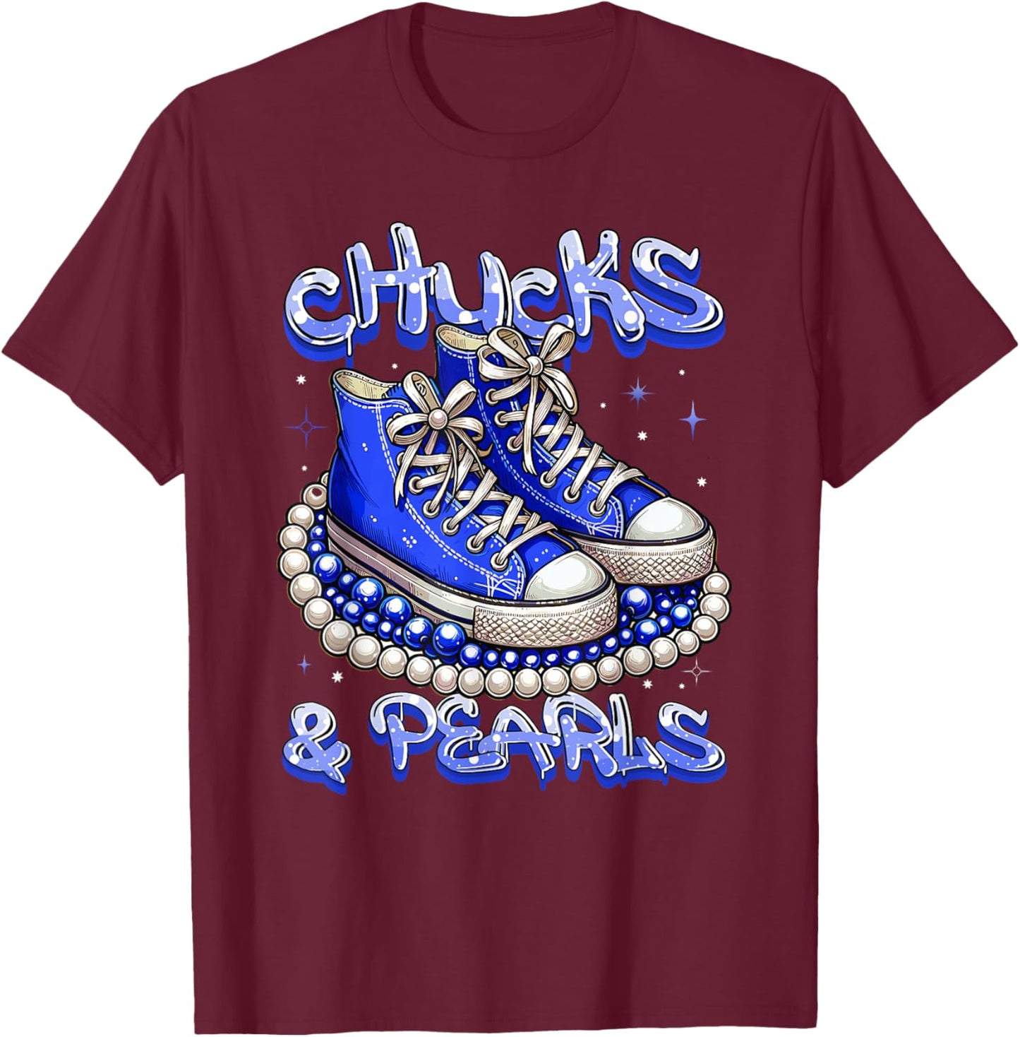 Blue Chucks And Pearls Women T-Shirt - T-Shirt | Maroon