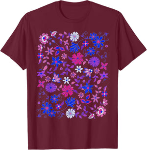 Subtle Bi Pride Bisexual Rainbow Wildflowers LGBT Month T-Shirt - T-Shirt | Maroon