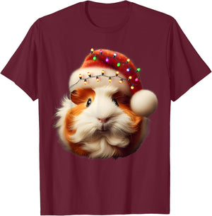 Funny Guinea Pig Christmas Reindeer Christmas Lights Pajama T-Shirt - T-Shirt | Maroon