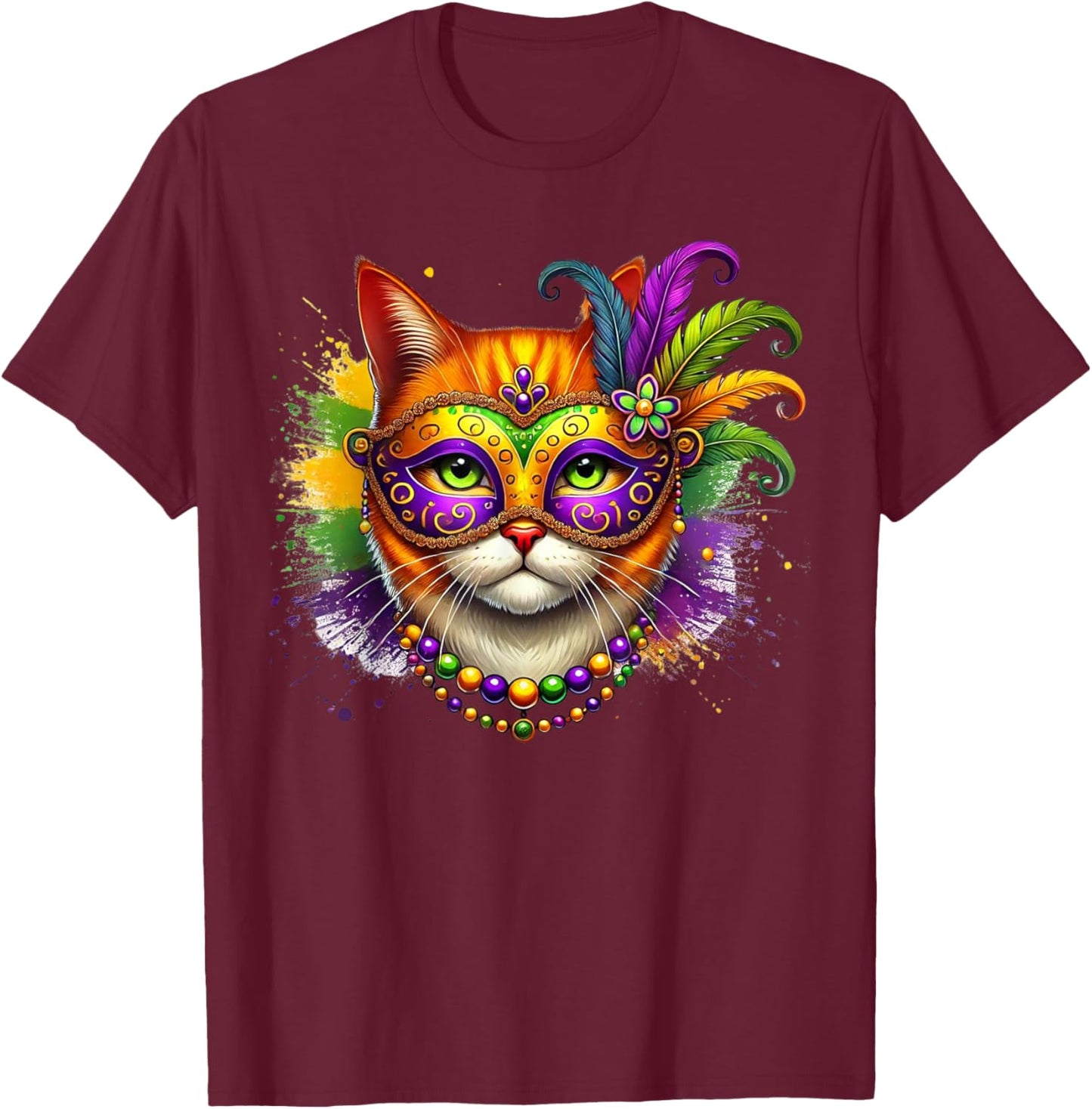 Mardi Gras Cute Cat Mask Costume Outfit Women Girls Kids T-Shirt - T-Shirt | Maroon