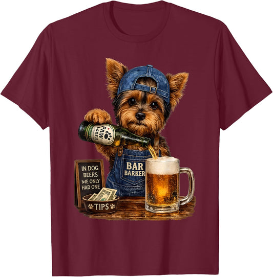 Yorkie Drinking Beer Funny Dog Meme T-Shirt - T-Shirt | Maroon
