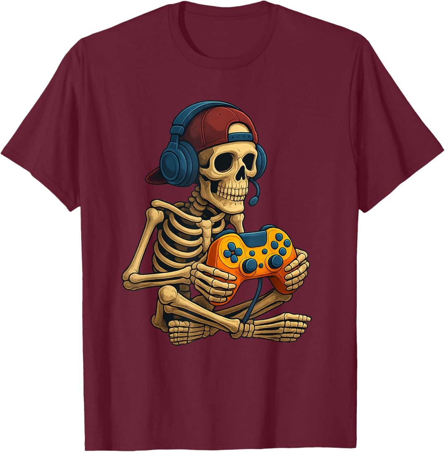 Gamer Halloween – Video Game Skeleton with Controller T-Shirt - T-Shirt | Maroon