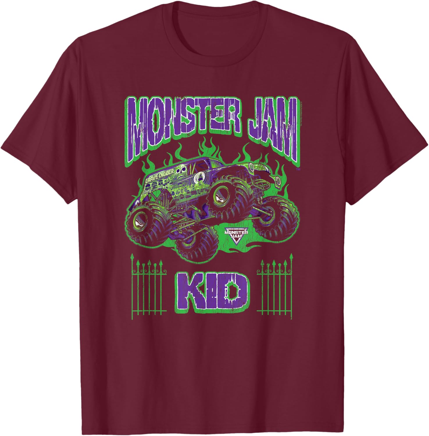Monster Jam Grave Digger Kid Family Motorsports T-Shirt - T-Shirt | Maroon