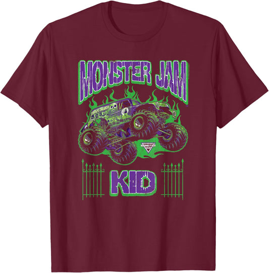 Monster Jam Grave Digger Kid Family Motorsports T-Shirt - T-Shirt | Maroon