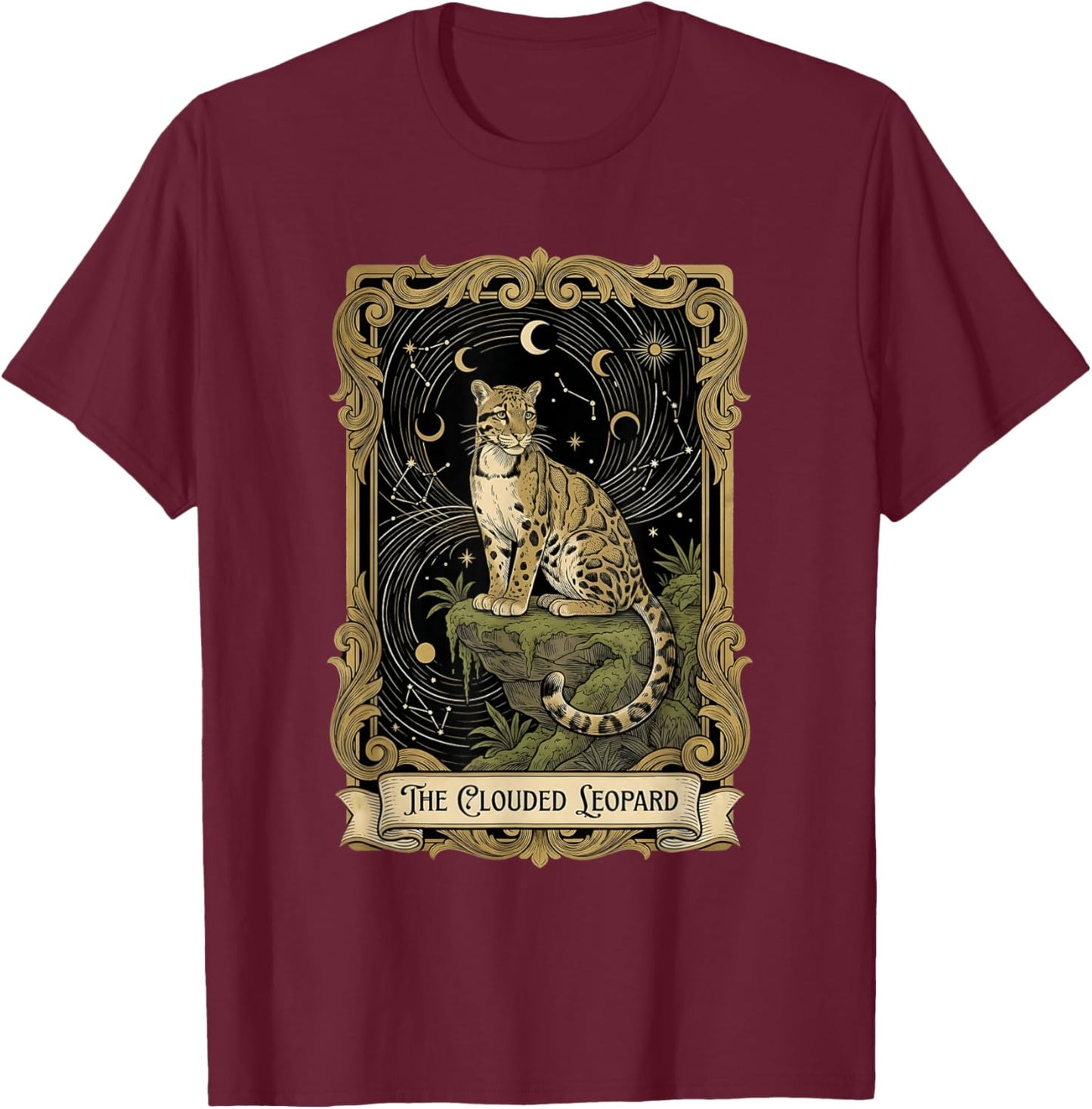 Clouded Leopard Tarot T-Shirt - T-Shirt | Maroon