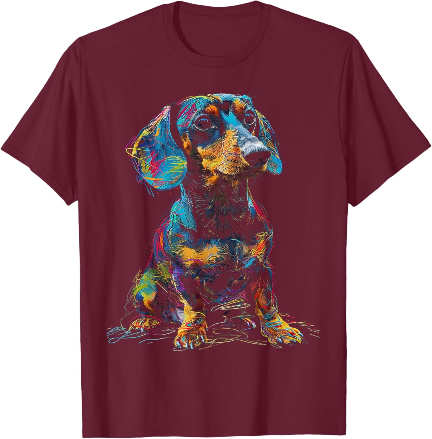 Dachshund Motif Pet Illustration Dog Dachshund Men Women Kids T-Shirt - T-Shirt | Maroon