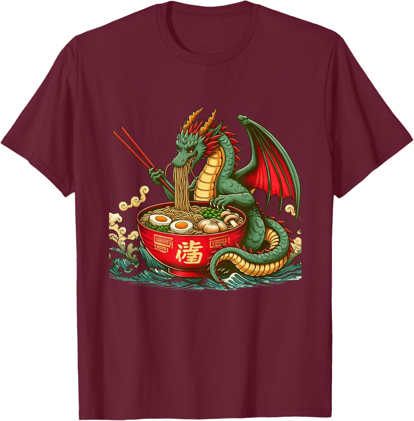 Kawaii Dragon Ramen Noodles Japanese Art Dragon Anime T-Shirt - T-Shirt | Maroon