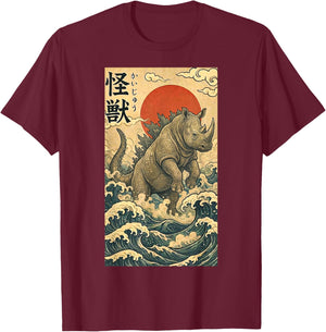 Rhinozilla Rhinoceros Japanese Art Funny Rhino T-Shirt - T-Shirt | Maroon