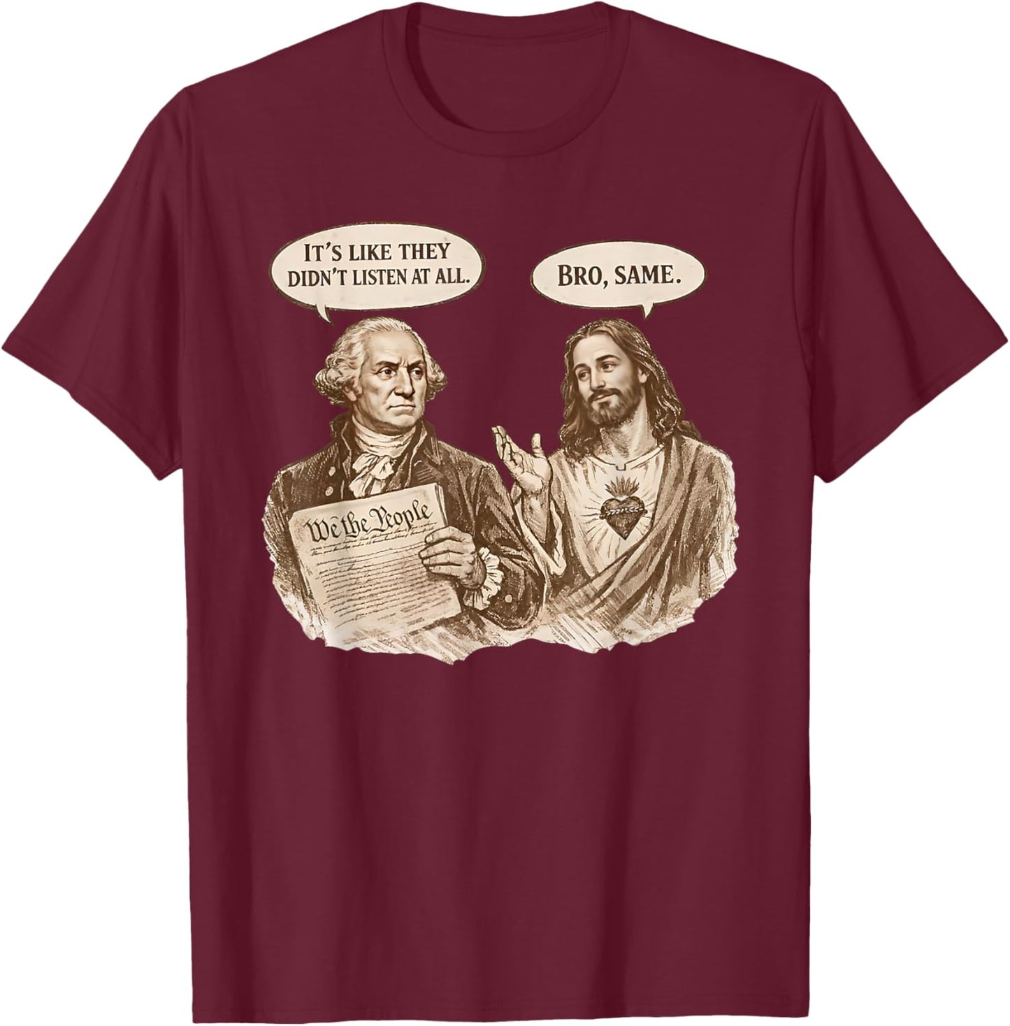 Jesus & George Washington Christian 4th of July American T-Shirt - T-Shirt | Maroon