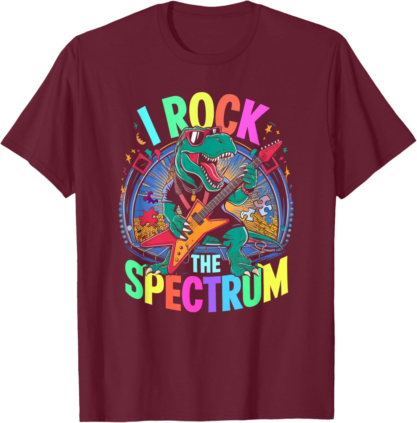 Rockstar Autism I ROCK THE SPECTRUM Teacher Respect Support T-Shirt - T-Shirt | Maroon