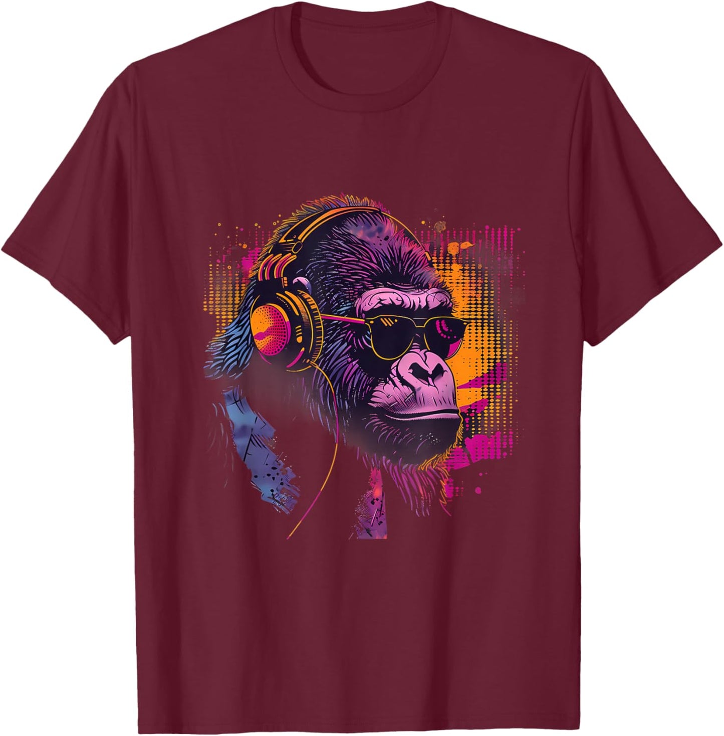Gorilla Music DJ EDM Beatmaker Music Headphones Techno T-Shirt - T-Shirt | Maroon