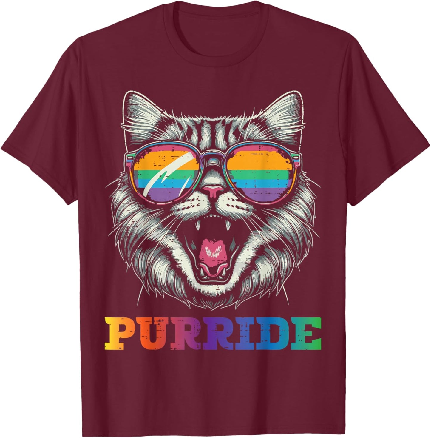 Gay Pride Month Purride Cat LGBTQ Ally Rainbow Men Women T-Shirt - T-Shirt | Maroon