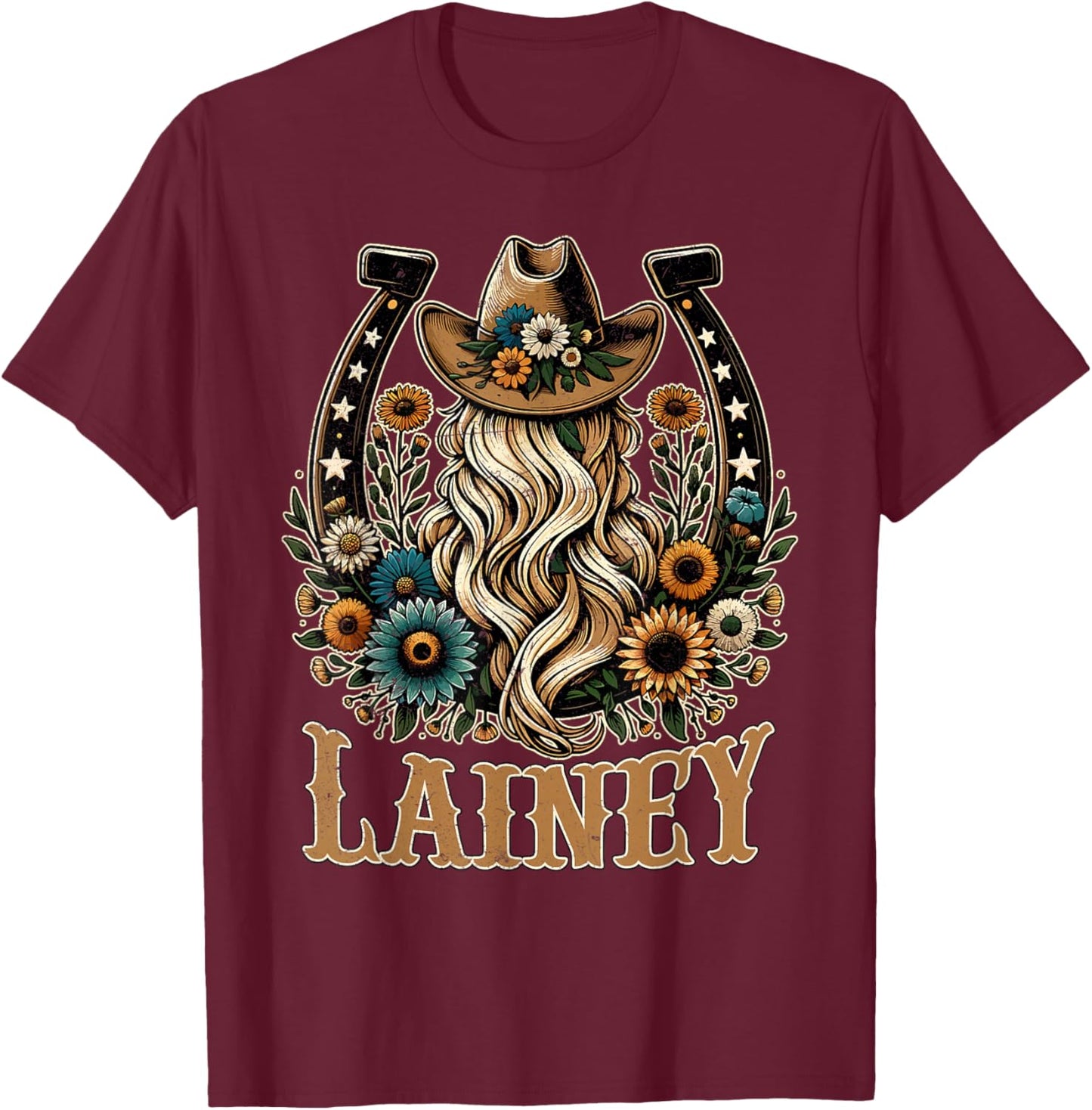 Girl Lainey Name Personalized Name Cowgirl T-Shirt - T-Shirt | Maroon