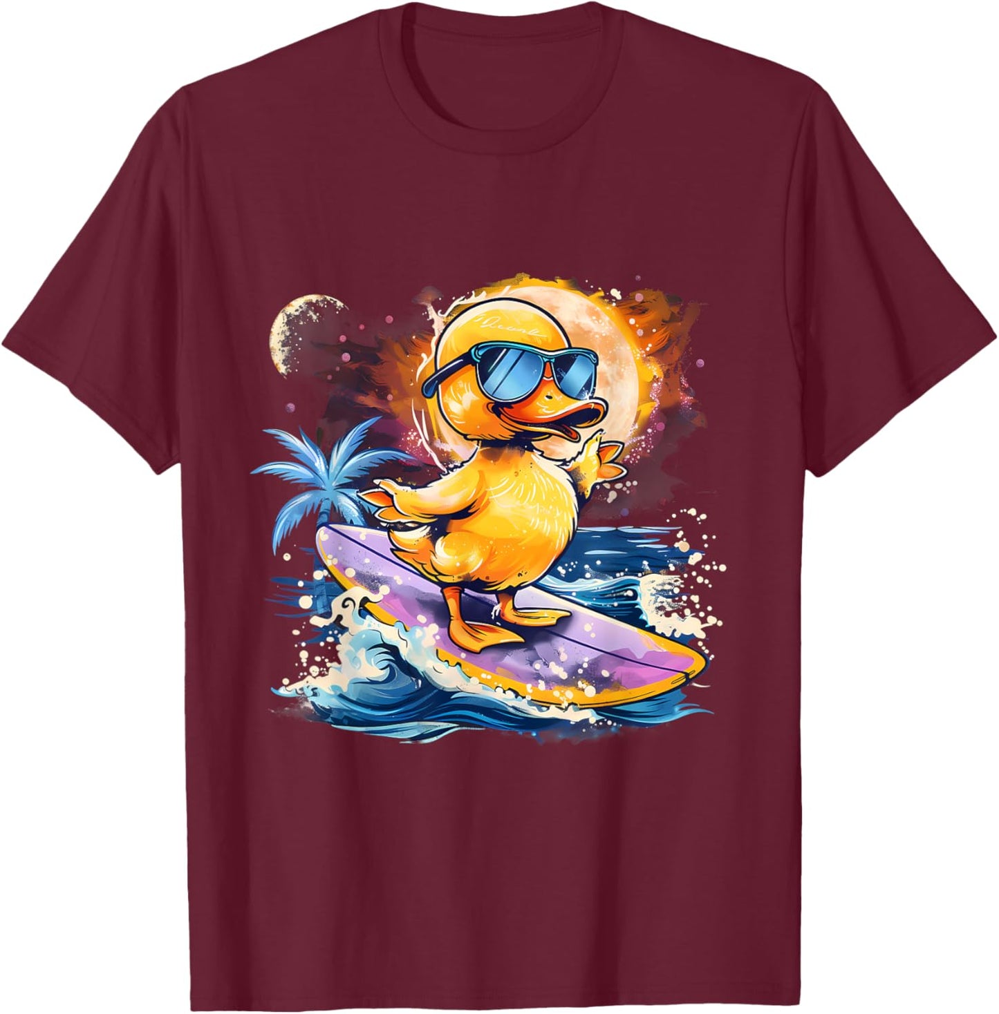 Rubber Duck Surfing Summer Beach Rubber Duckie Surfer T-Shirt - T-Shirt | Maroon