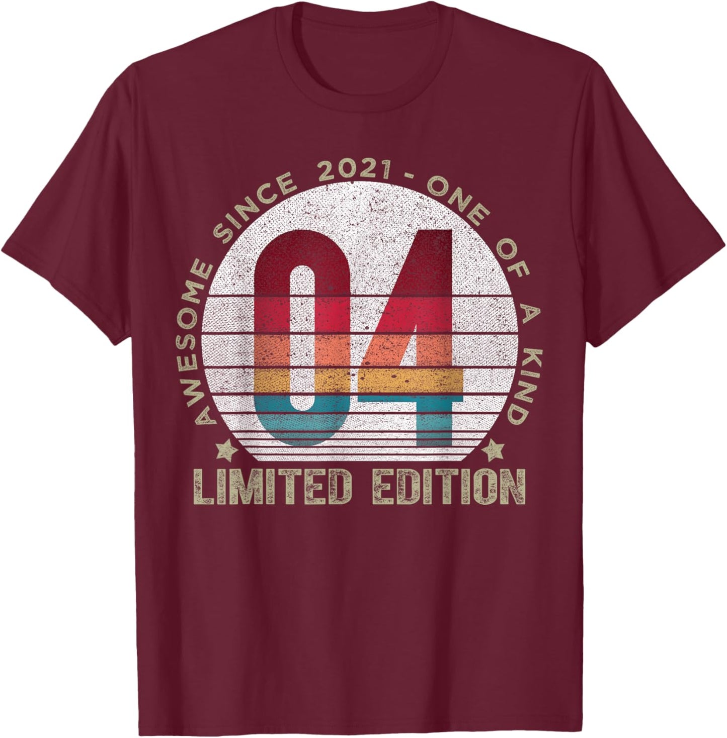 4 Year Old Gifts Vintage 2021 Limited Edition 4th Birthday T-Shirt - T-Shirt | Maroon
