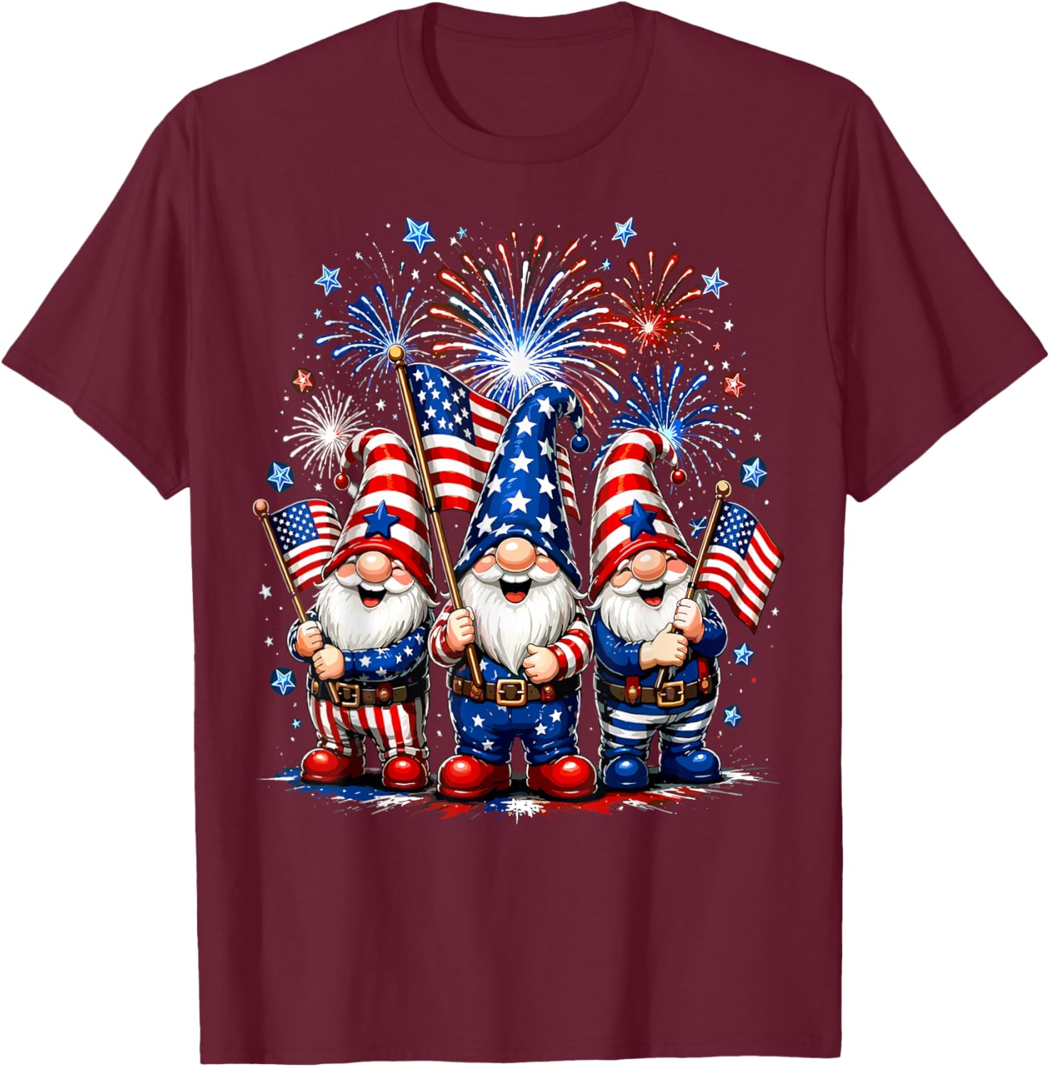 4th of July Funny Gnomes T-Shirt - T-Shirt | Maroon