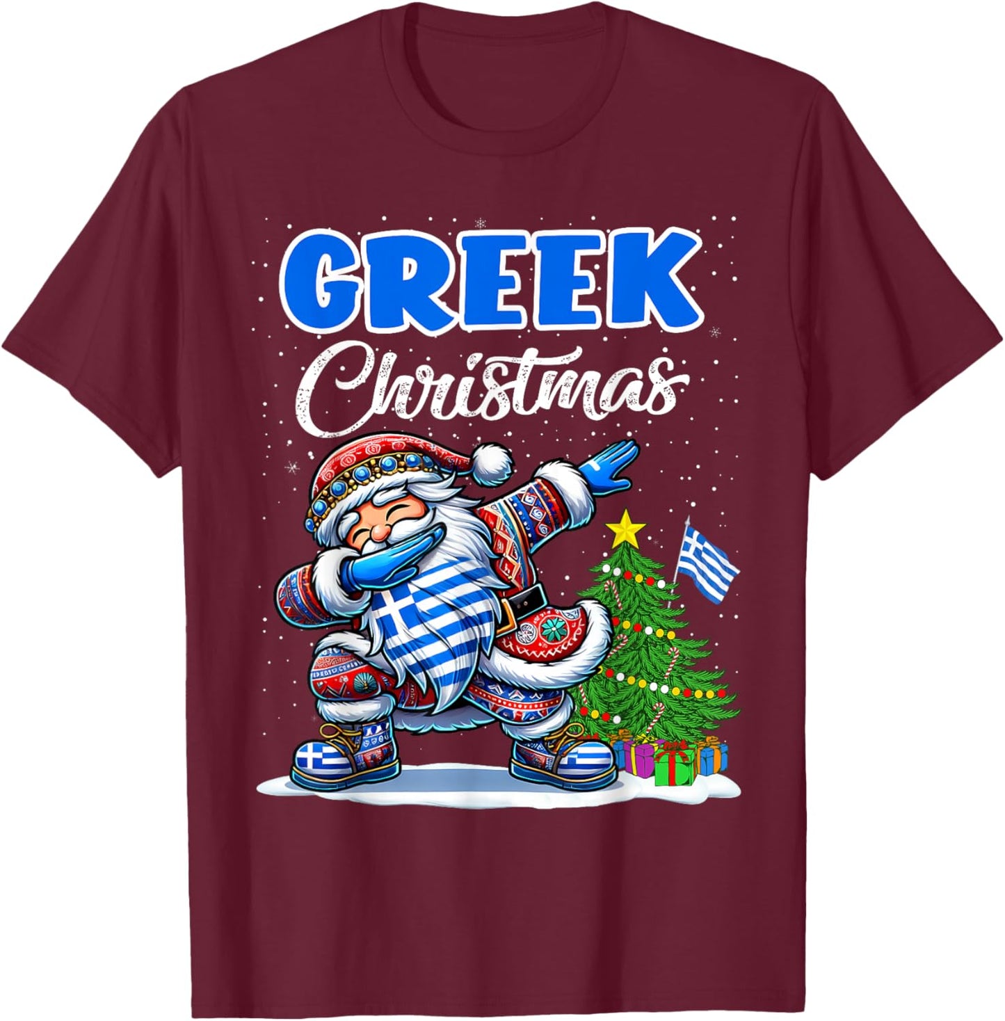 Greece Dabbing Santa Christmas Greece Flag for Kids T-Shirt - T-Shirt | Maroon