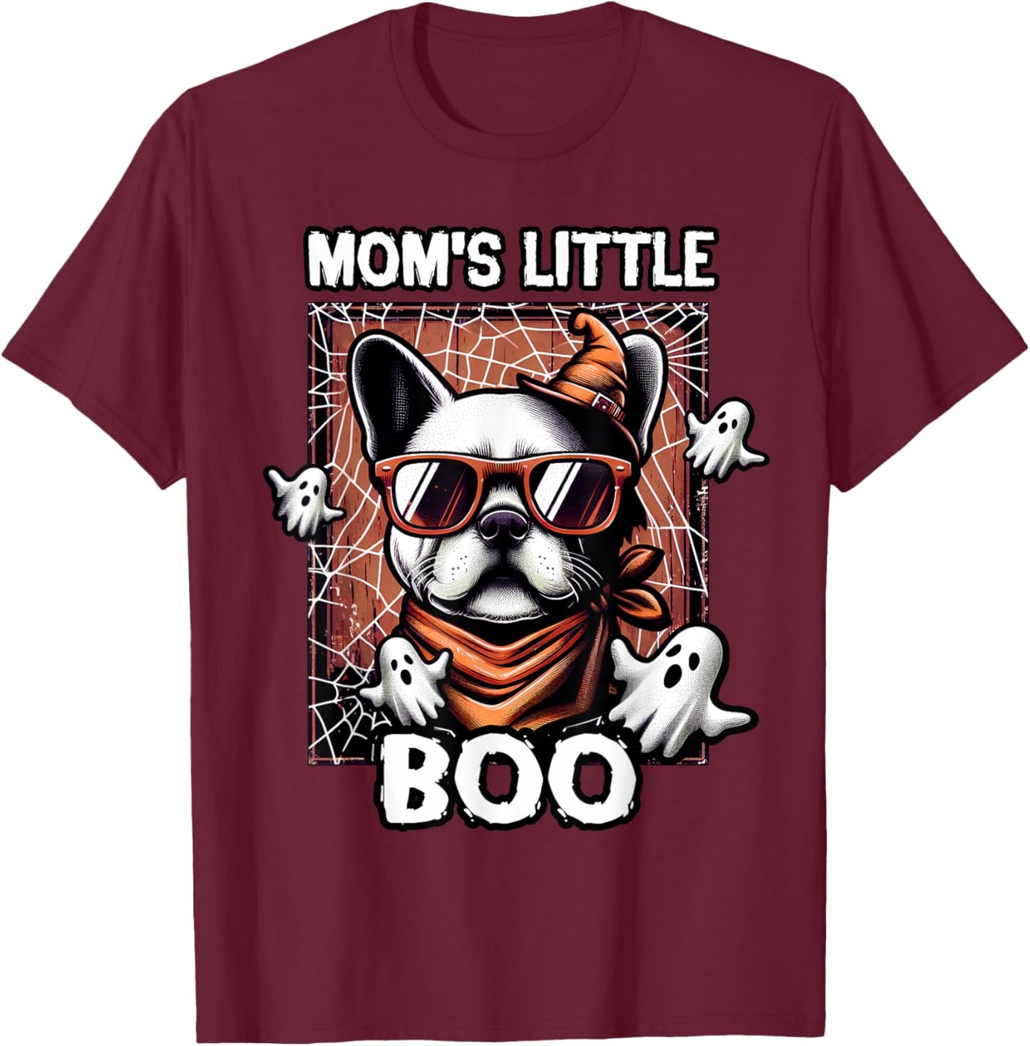 Frenchie Mom's Little Boo French Bulldog Halloween Dog T-Shirt - T-Shirt | Maroon