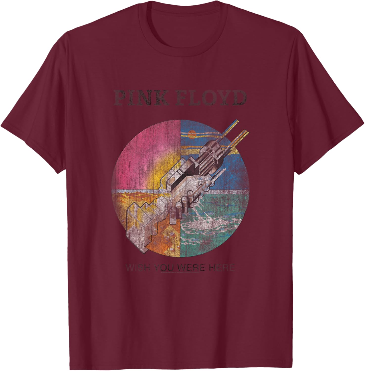 Official Pink Floyd Prog Rock Wish You Were Here Ladies T-Shirt - T-Shirt | Maroon