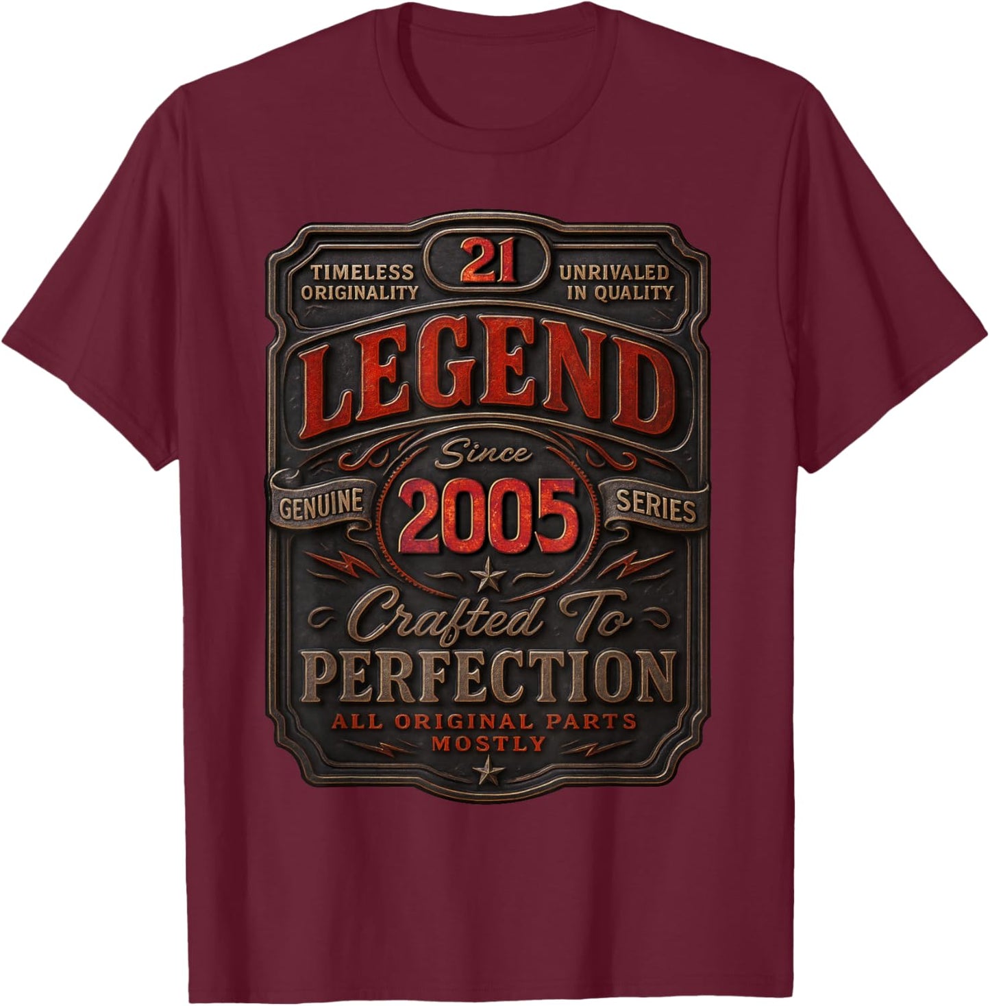 Vintage 2005 Limited Edition Shirt 21 Year Old 21st Birthday T-Shirt - T-Shirt | Maroon