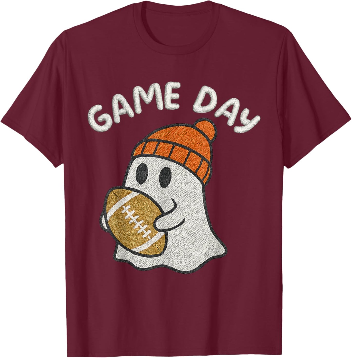 Football Game Day Ghost Halloween Outfit Gifts Family Party T-Shirt - T-Shirt | Maroon