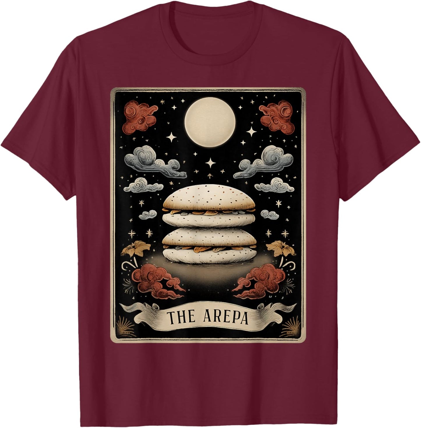 The Arepa Venezuelan Tarot Card Colombian Food Arepas Witch T-Shirt - T-Shirt | Maroon