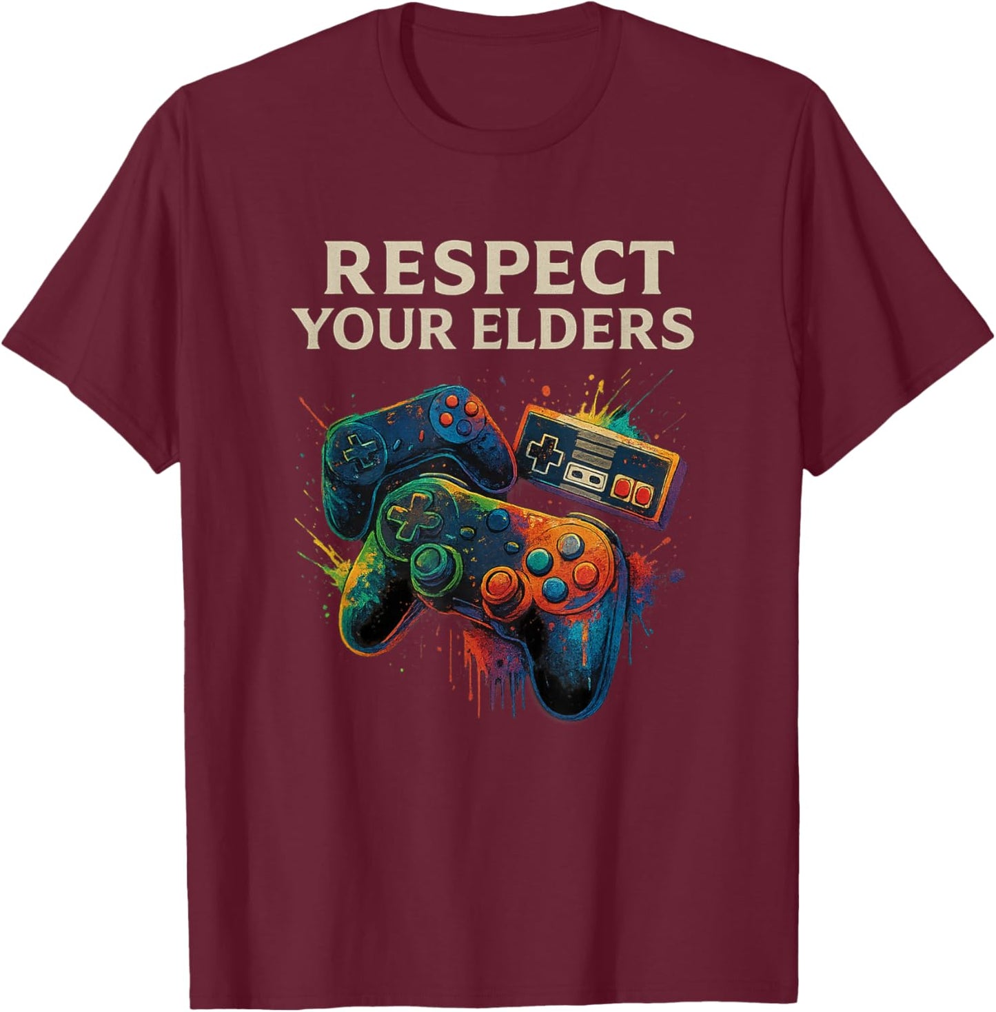 Respect Your Elders Gaming Control Funny Gamer T-Shirt - T-Shirt | Maroon