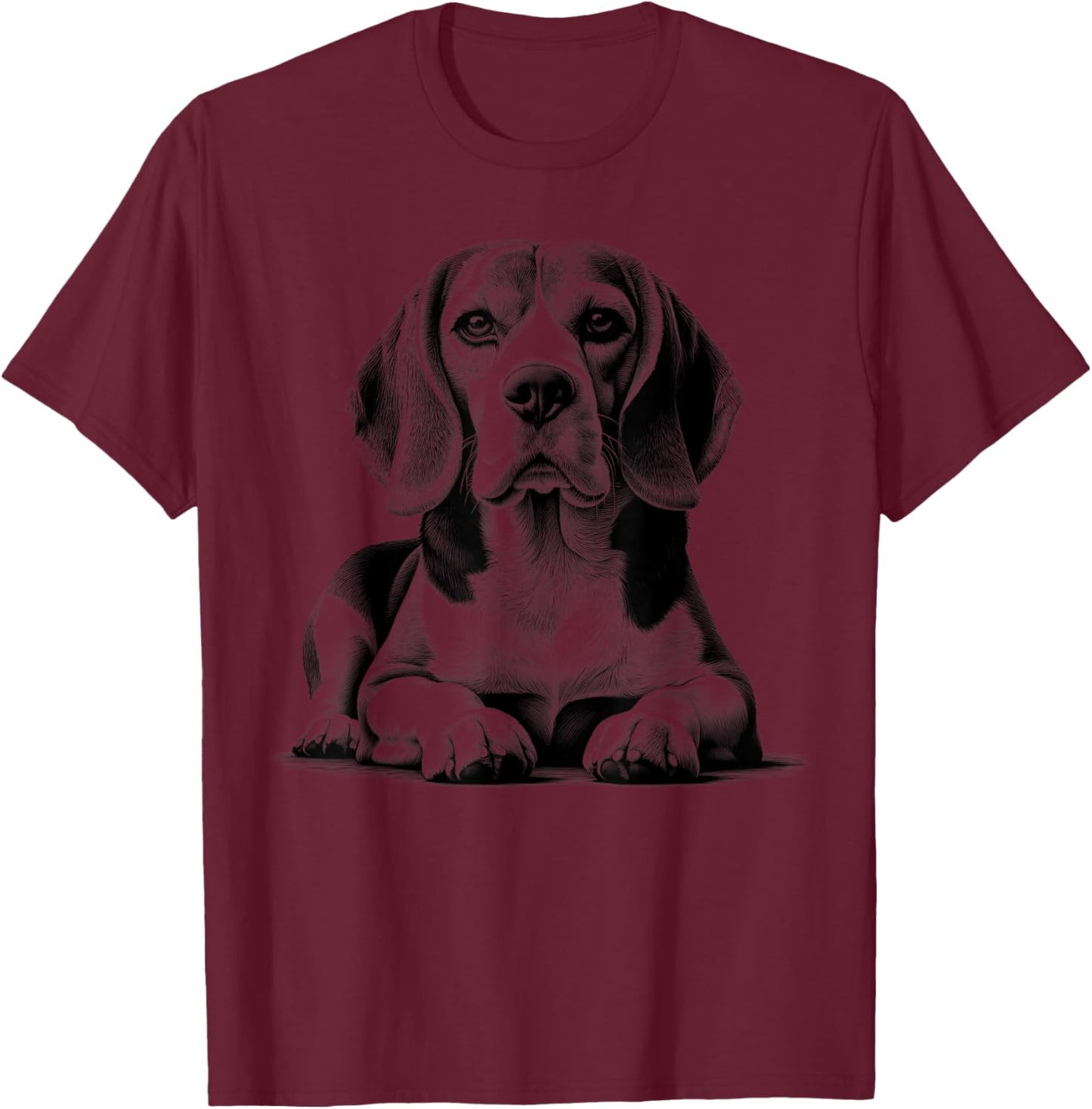 Super Cute Beagle Portrait in Lying Pose T-Shirt - T-Shirt | Maroon