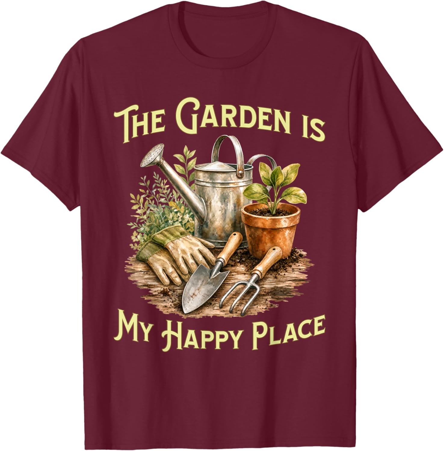 The Garden is My Happy Place - Gardening Lovers T-Shirt - T-Shirt | Maroon