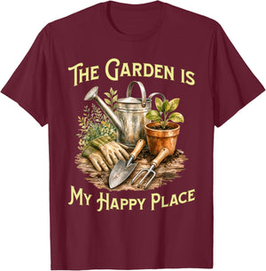 The Garden is My Happy Place - Gardening Lovers T-Shirt - T-Shirt | Maroon