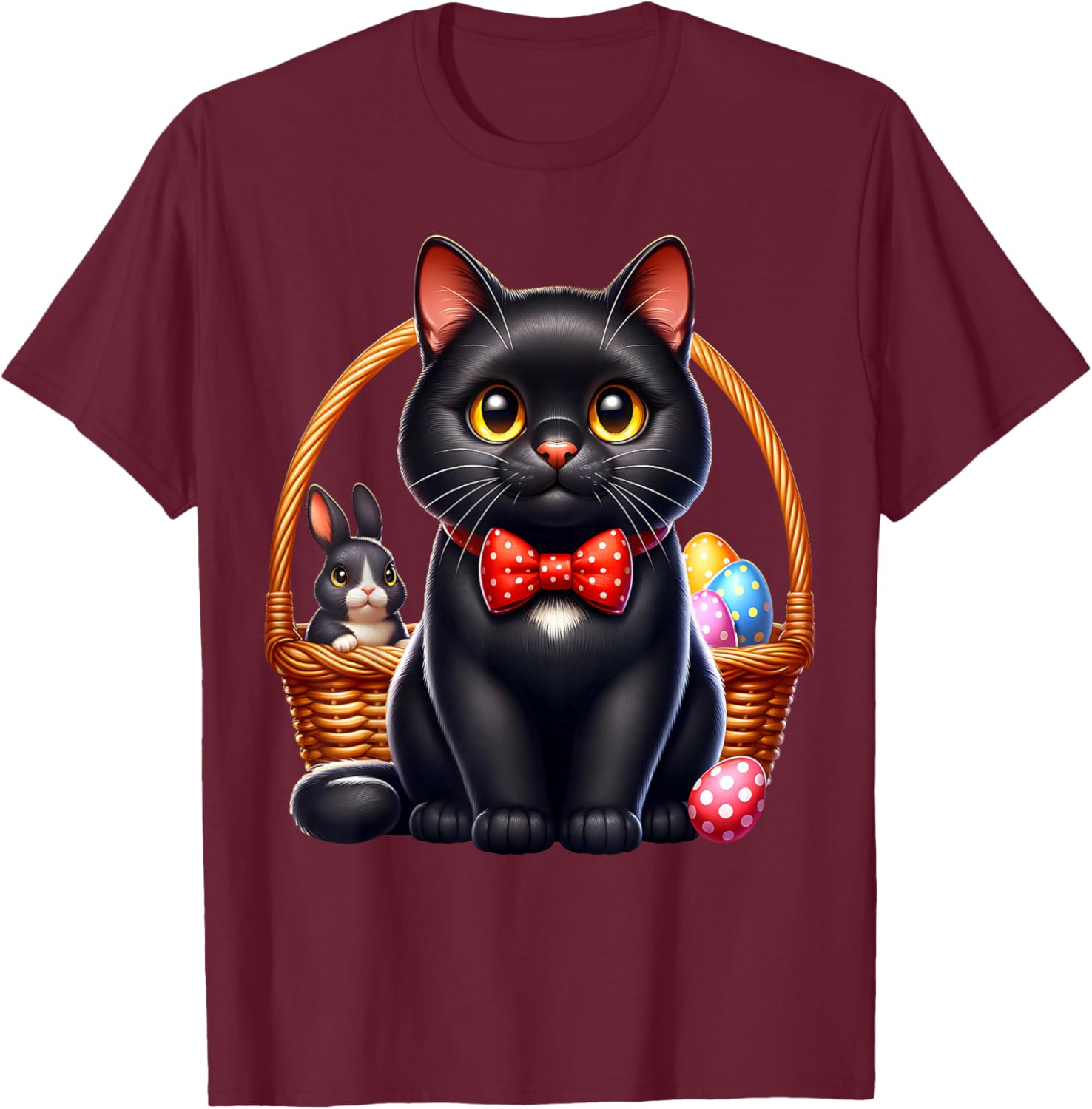 Black Cat Osterfest Schwarze Katze Ostern T-Shirt - T-Shirt | Maroon