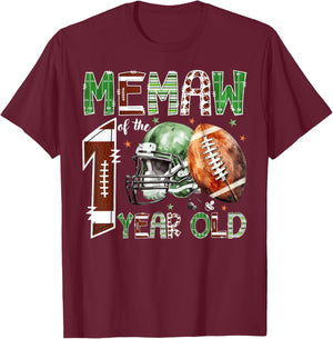 Memaw of The 1 Year Old Football Lover 1st Birthday Boy T-Shirt - T-Shirt | Maroon