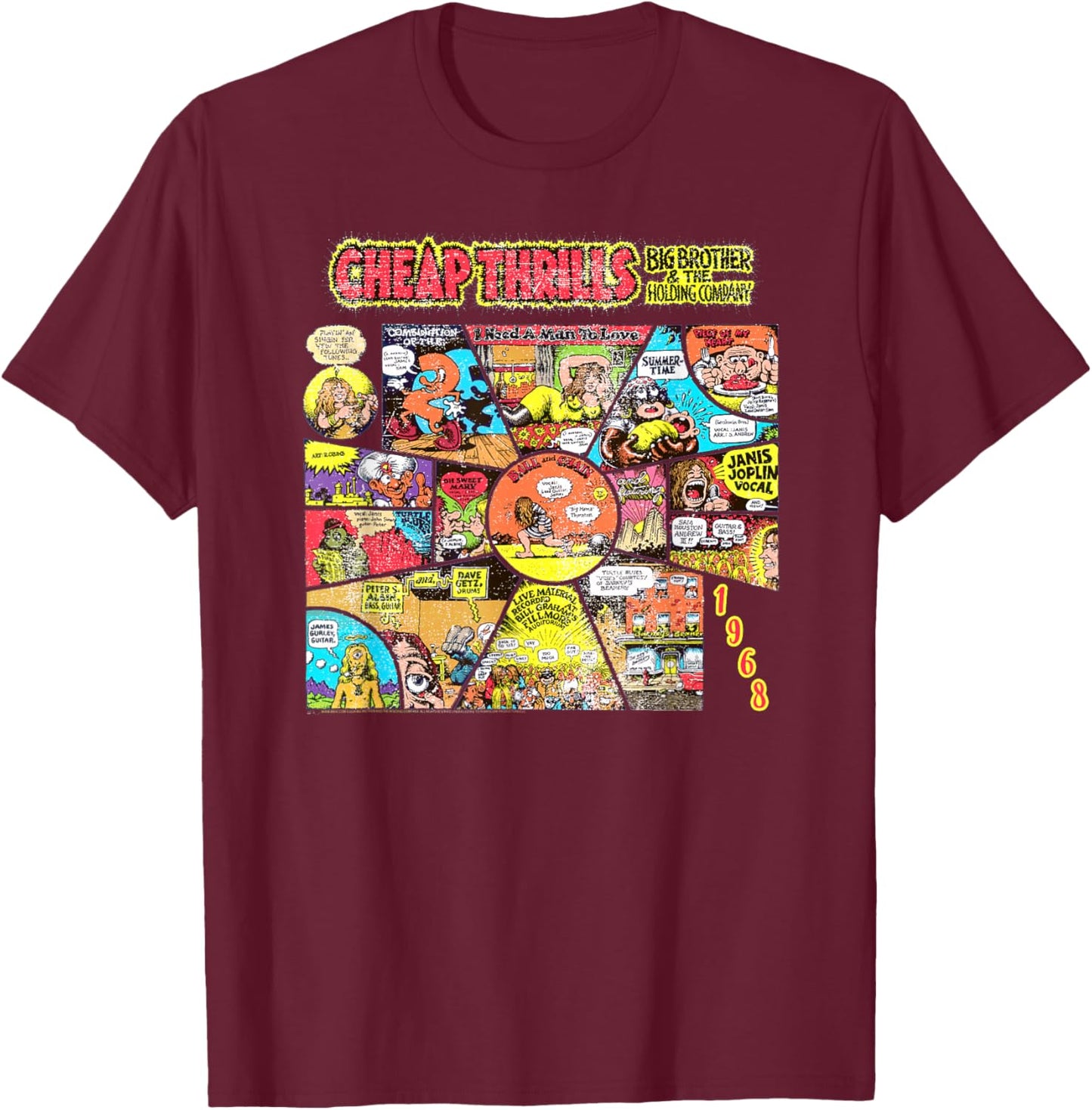Big Brother and the Holding Company 1968 Comic Art T-Shirt - T-Shirt | Maroon