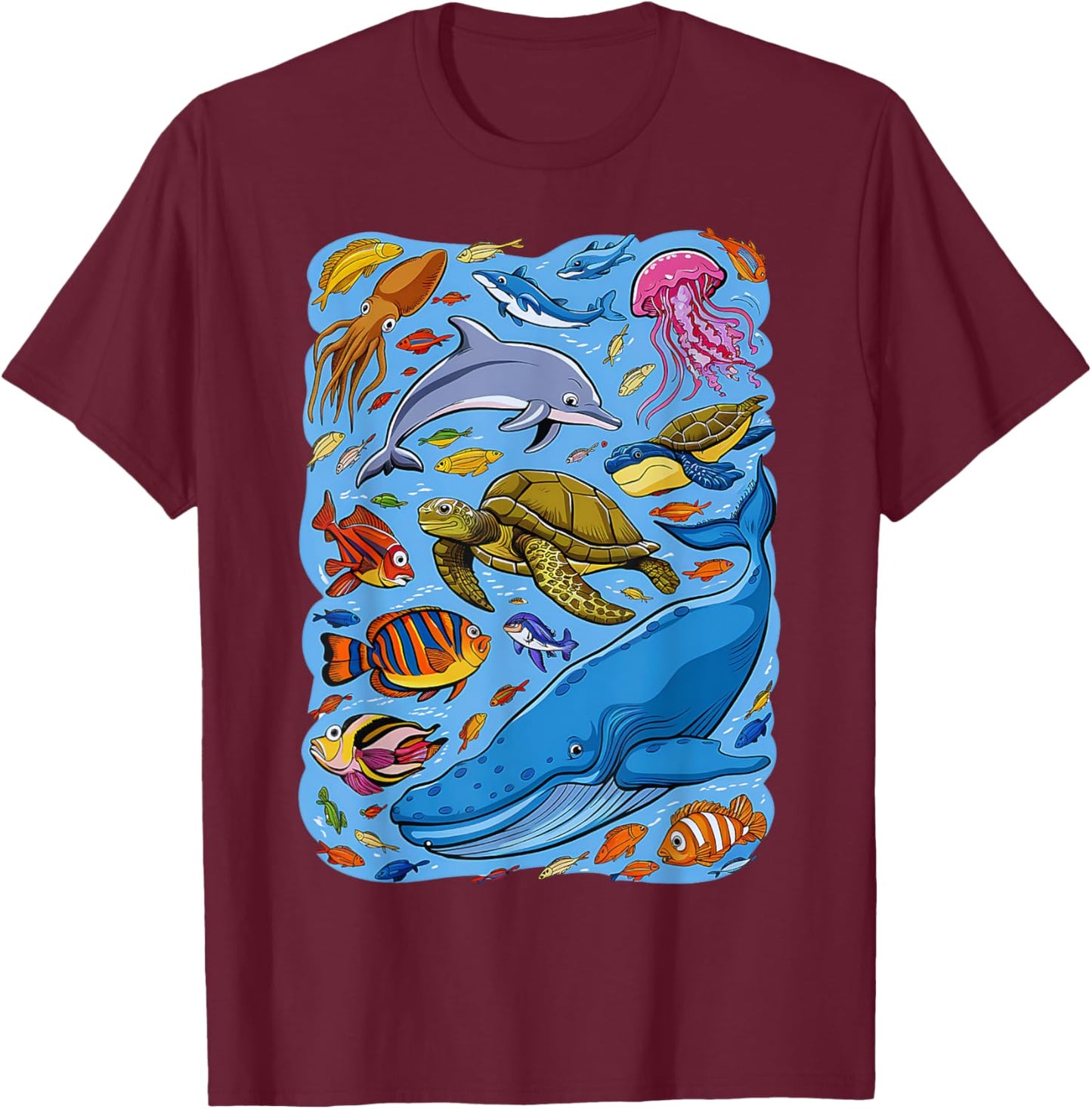 Sea Creature Animal Marine Ocean Life Kids Boys Teens T-Shirt - T-Shirt | Maroon