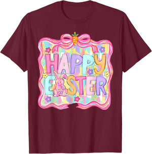 Preppy Happy Easter Bunny Coquette Bow Girl Women Kid T-Shirt - T-Shirt | Maroon