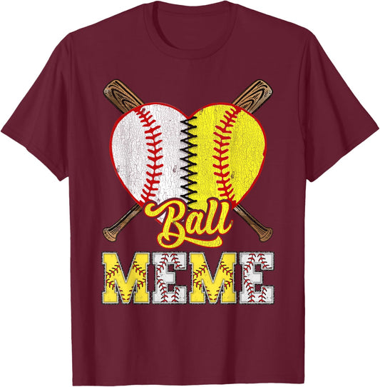 Meme Of Both Ball Meme Half Baseball Softball T-Shirt - T-Shirt | Maroon