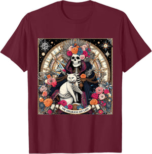 Childless Cat Lady Tarot Card Shirt Skeleton Cat Mom Mama T-Shirt - T-Shirt | Maroon